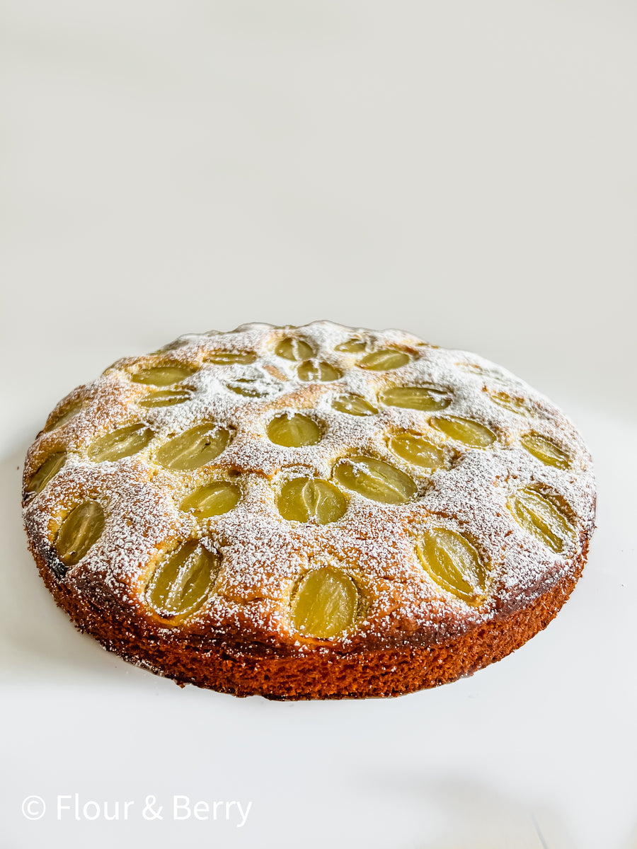 Olive oil cake with fresh grapes