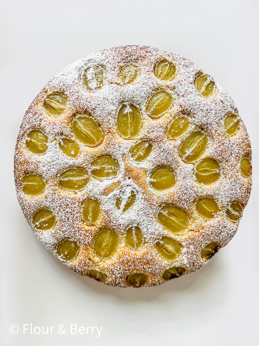 Olive oil cake with fresh grapes